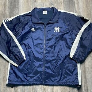 Adidas Mens Navy Blue White MLB New York Yankees zip up Windbreaker Jacket sz XL